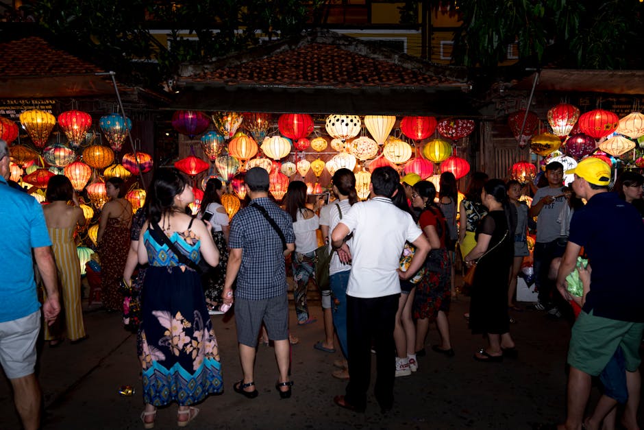 Festival celebration with lights and decorations